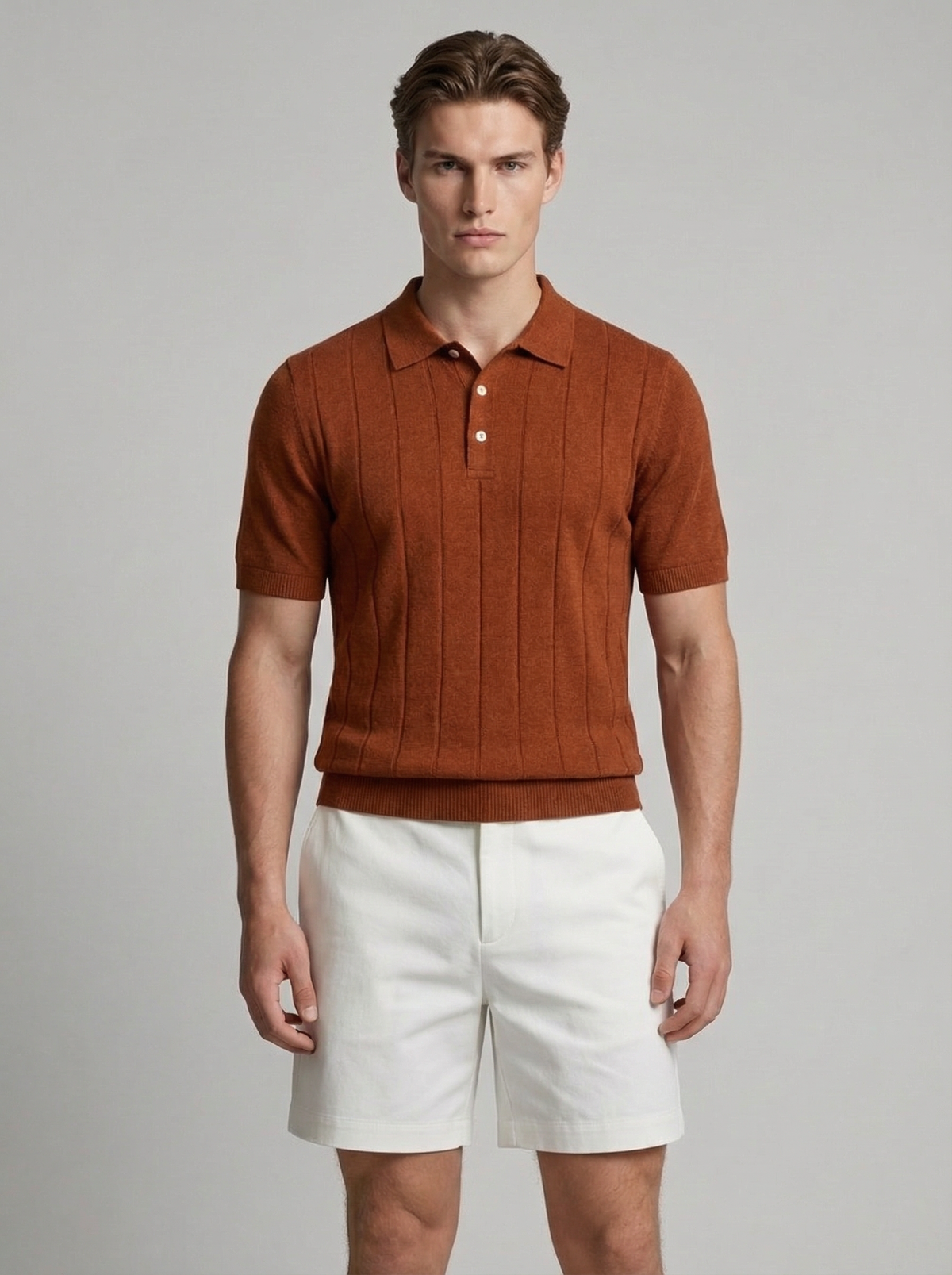 Linen Cotton Knit Polo Shirt for Men - Casual Summer Wear, Short Sleeve