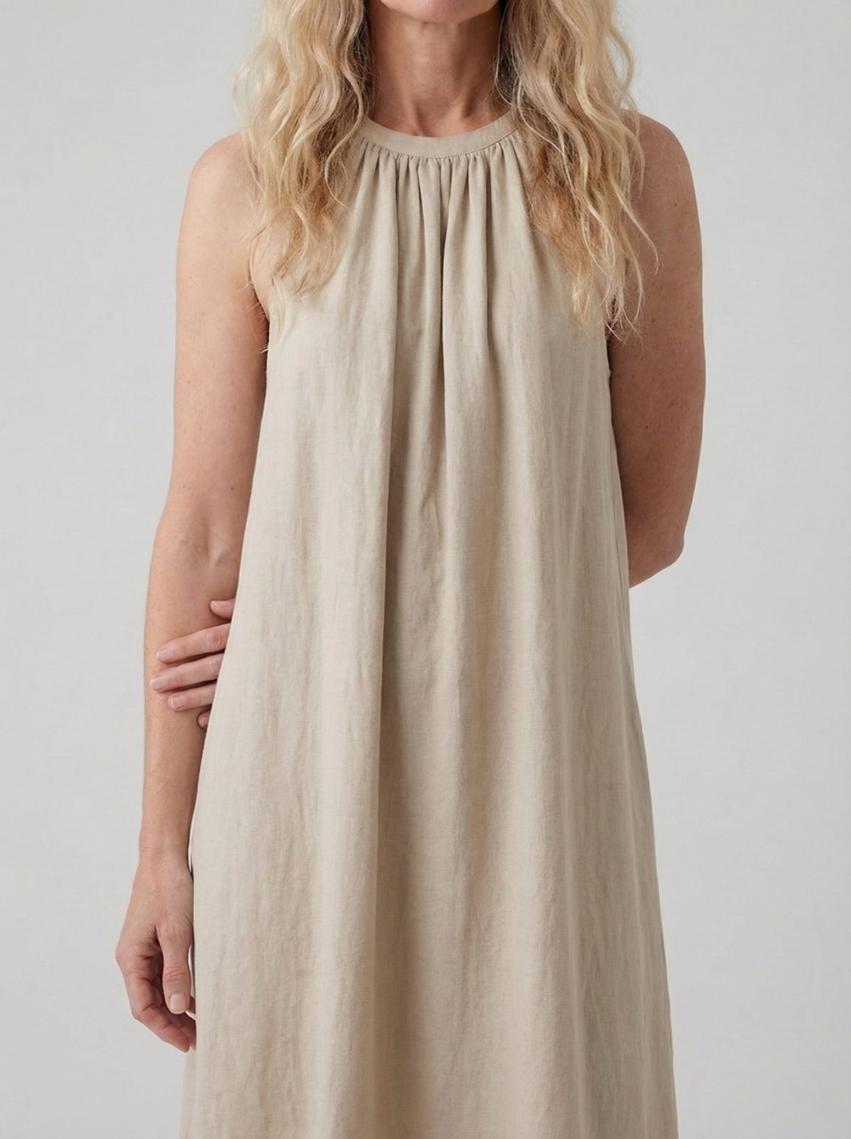Linen Halter Neck Maxi Dress for Women - Loose Fit Summer Casual Wear