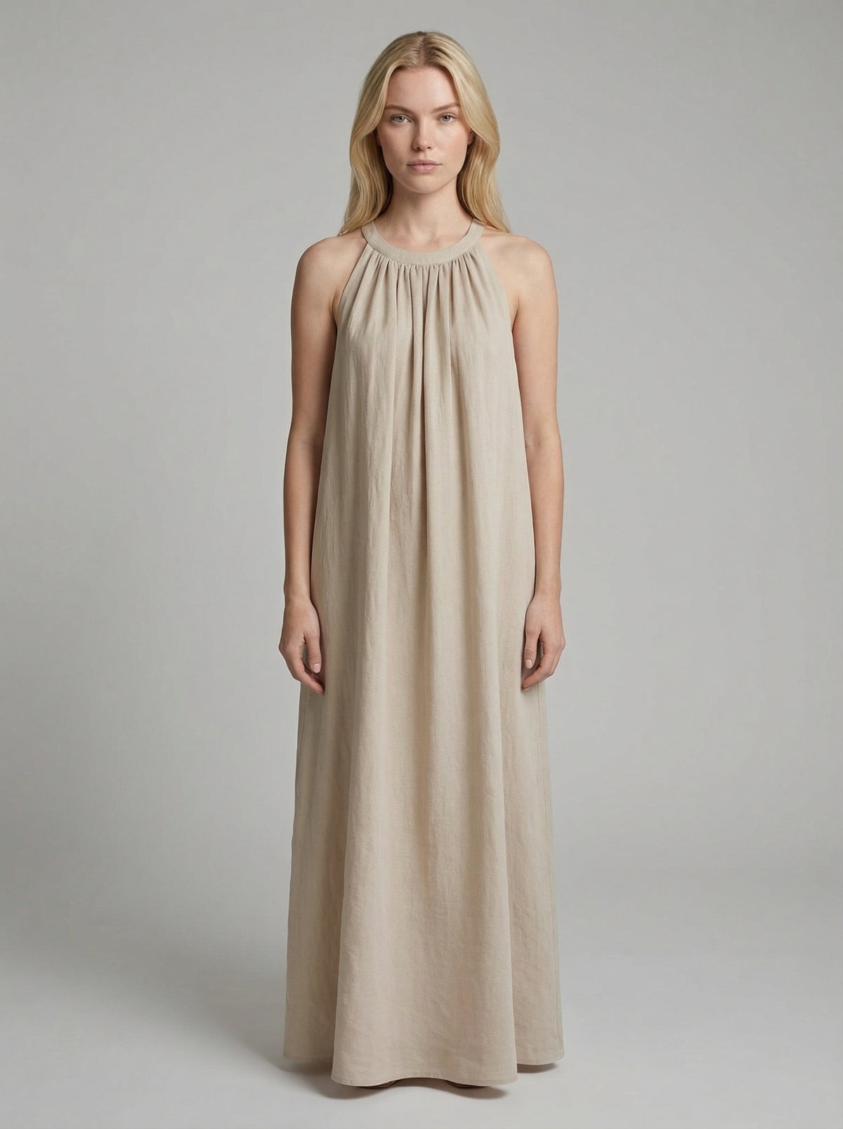 Linen Halter Neck Maxi Dress for Women - Loose Fit Summer Casual Wear