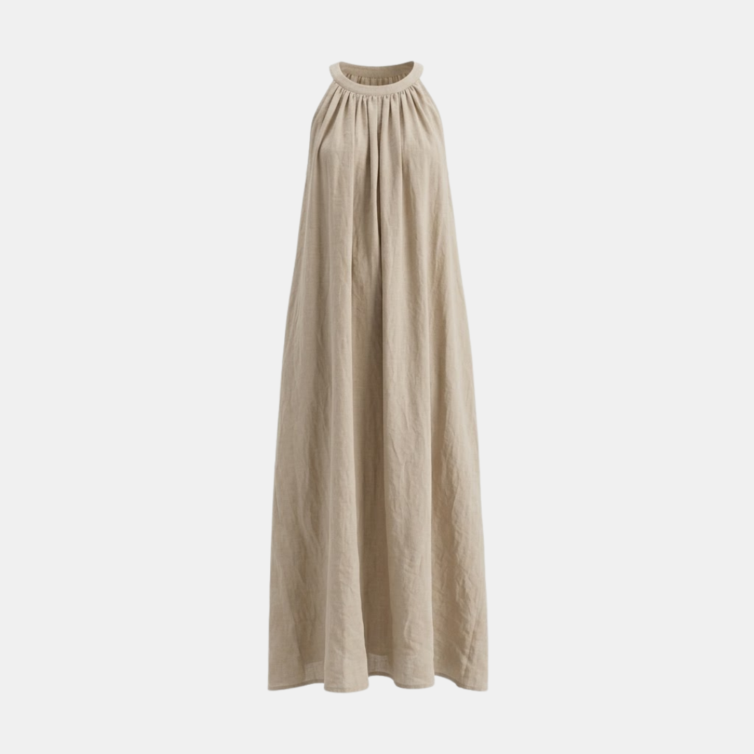 Linen Halter Neck Maxi Dress for Women - Loose Fit Summer Casual Wear