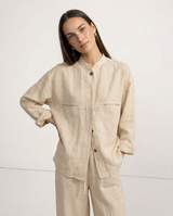 Linen Madeline Collar Jacket Shirt for Women - Casual Summer Wear