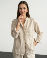 Linen Madeline Collar Jacket Shirt for Women - Casual Summer Wear