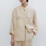 Linen Madeline Collar Jacket Shirt for Women - Casual Summer Wear
