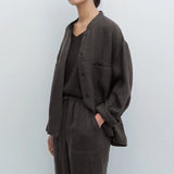 Linen Madeline Collar Jacket Shirt for Women - Casual Summer Wear
