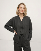 Linen Madeline Collar Jacket Shirt for Women - Casual Summer Wear