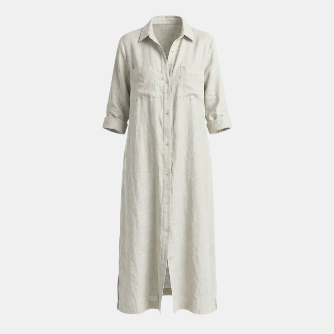 Linen Maxi Shirt Dress for Women with Button Front Design - Casual Summer Wear