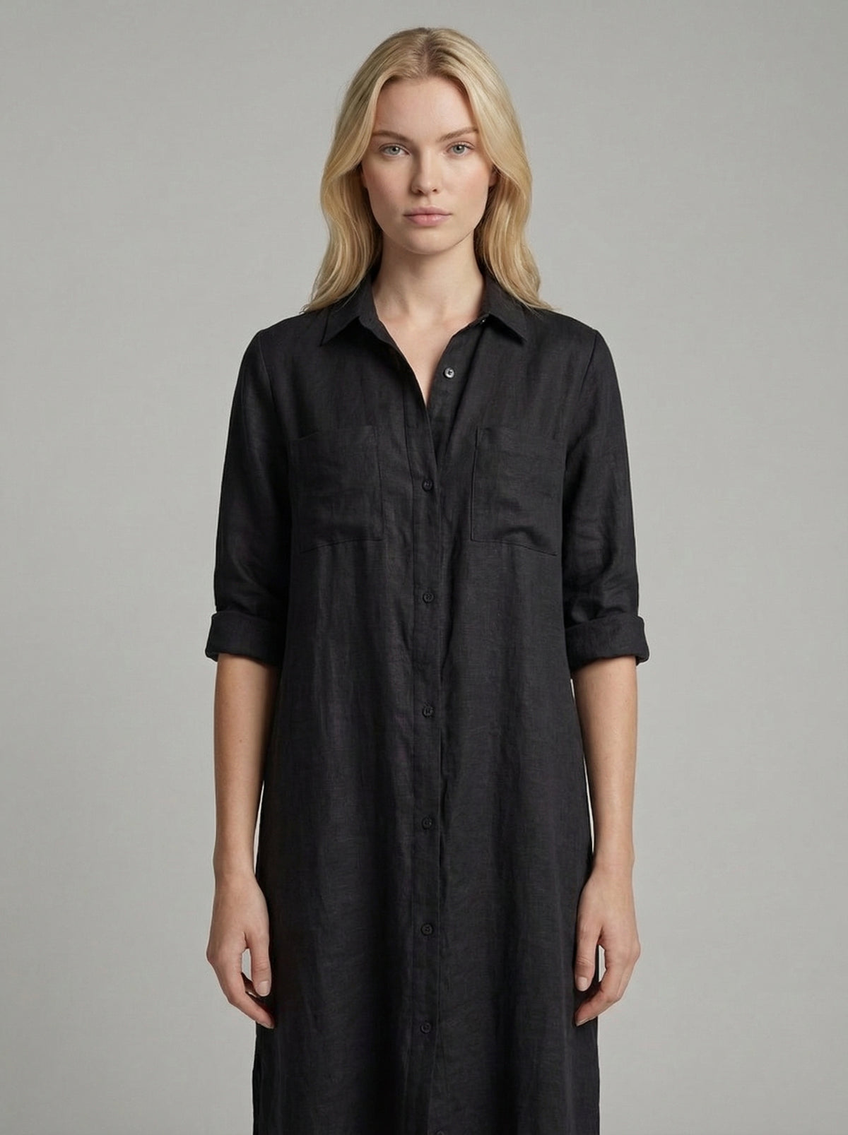Linen Maxi Shirt Dress for Women with Button Front Design - Casual Summer Wear