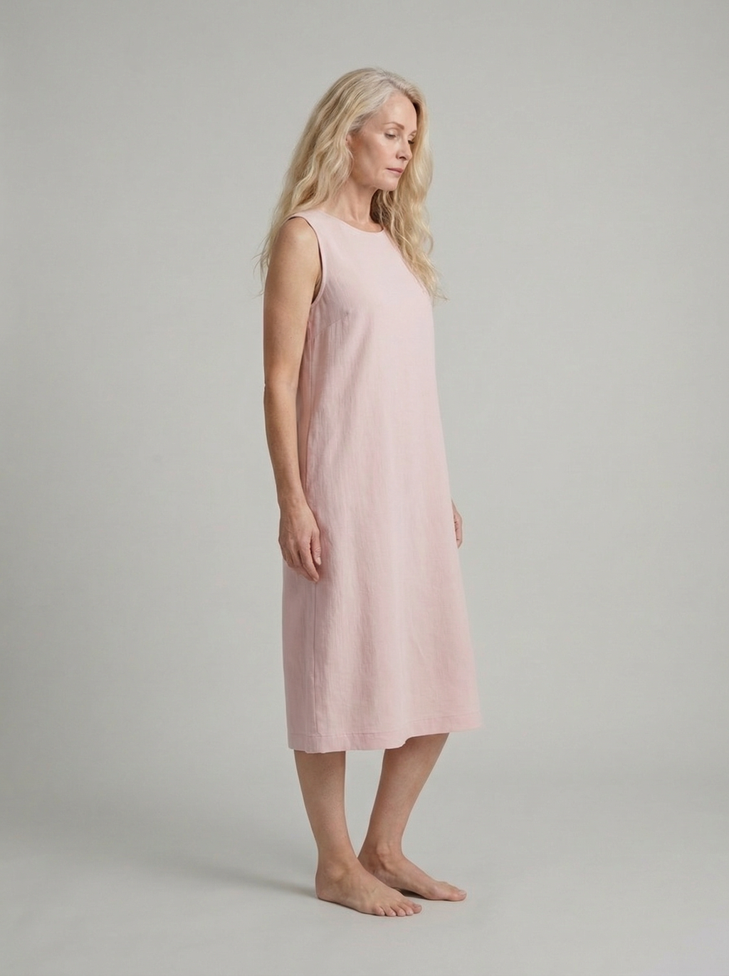 Linen Sleeveless Midi Dress for Women with Pockets - Minimalist Style