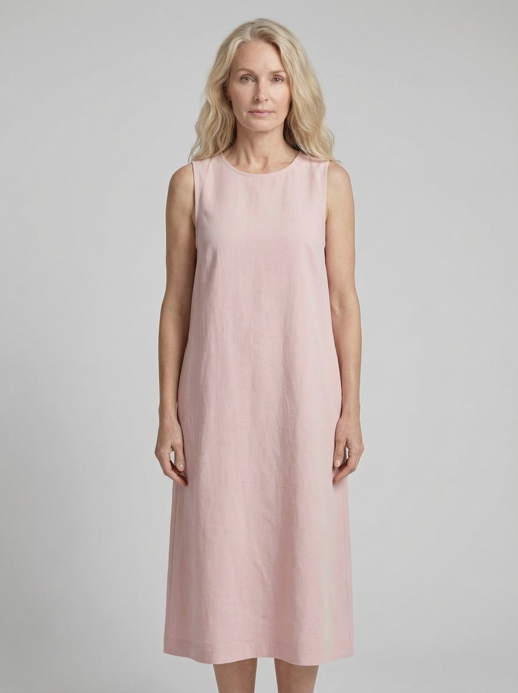 Linen Sleeveless Midi Dress for Women with Pockets - Minimalist Style