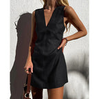 Linen V-Neck Sleeveless Mini Dress for Women - Casual Summer Wear