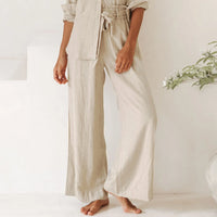 Linen Wide Leg Pants with Ruffle Waist for Casual or Dressy Occasions