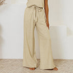 Linen Wide Leg Pants with Ruffle Waist for Casual or Dressy Occasions