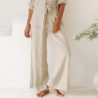 Linen Wide Leg Pants with Ruffle Waist for Casual or Dressy Occasions