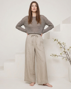 Linen Wide Leg Pants with Ruffle Waist for Casual or Dressy Occasions