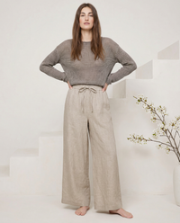 Linen Wide Leg Pants with Ruffle Waist for Casual or Dressy Occasions
