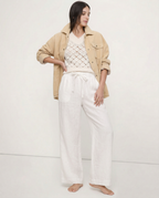 Linen Wide Leg Pants with Ruffle Waist for Casual or Dressy Occasions
