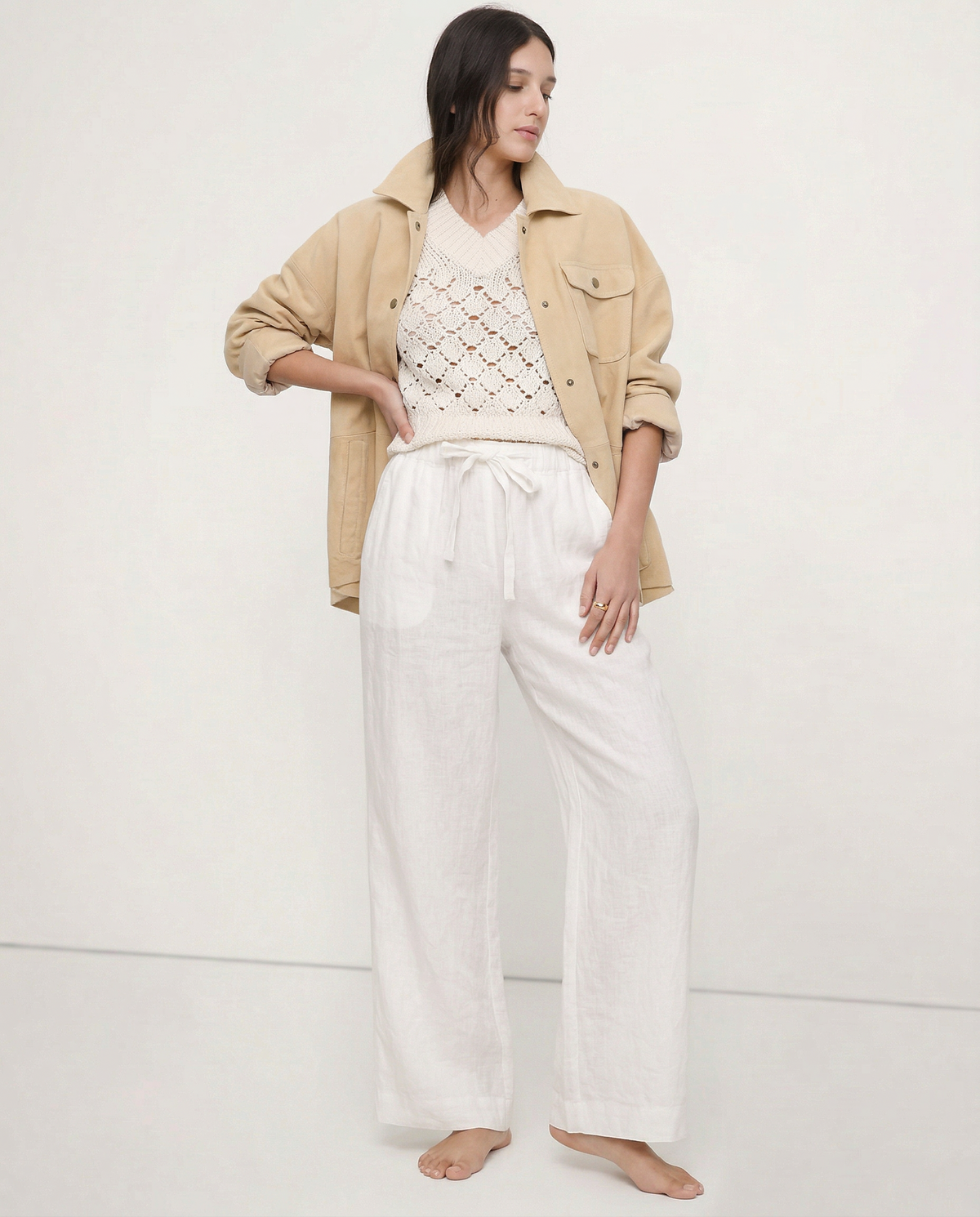 Linen Wide Leg Pants with Ruffle Waist for Casual or Dressy Occasions