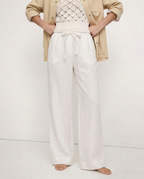 Linen Wide Leg Pants with Ruffle Waist for Casual or Dressy Occasions