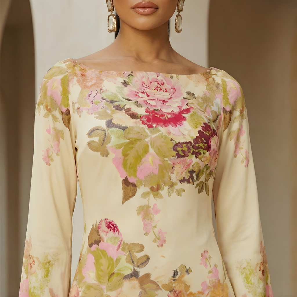Long Sleeve Maxi Dress in Soft Fabric for Evening Parties and Events
