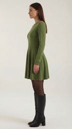 Long Sleeve Pleated Mini Dress in Soft Fabric for Casual or Party Wear