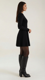 Long Sleeve Pleated Mini Dress in Soft Fabric for Casual or Party Wear