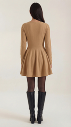 Long Sleeve Pleated Mini Dress in Soft Fabric for Casual or Party Wear