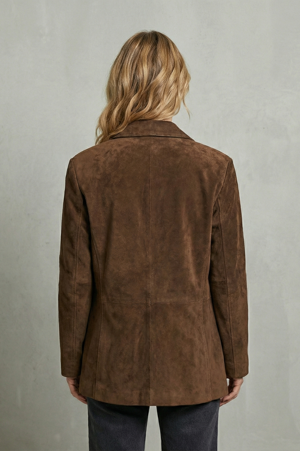Women's Brown Suede-Look Blazer with Structured Shoulders