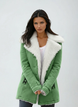 Women's Wool Blend Winter Coat – Cold Weather – Green