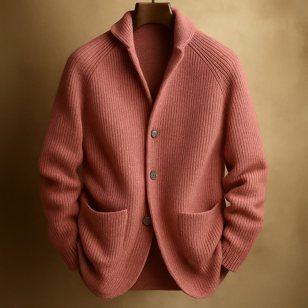 Men's Ribbed Wool Cardigan – Red/Pink
