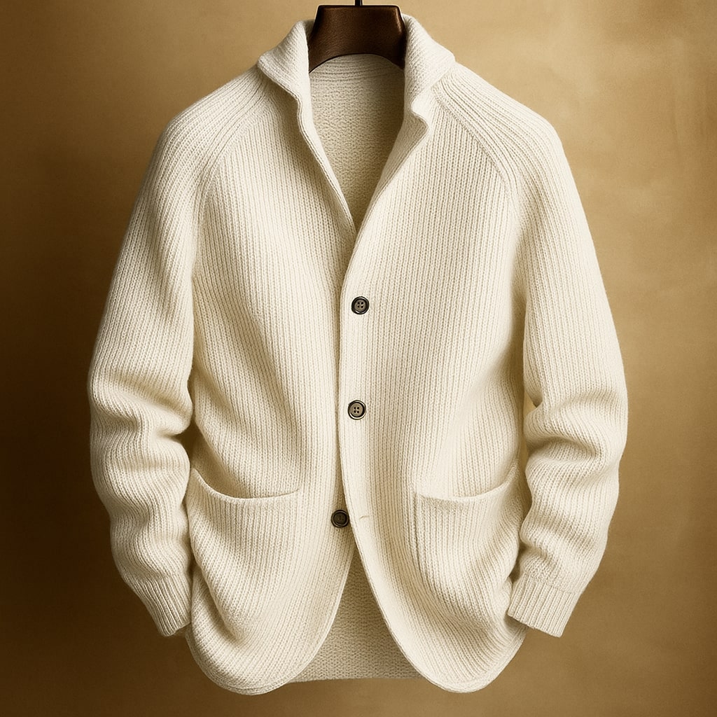 Men's Ribbed Wool Cardigan – Beige
