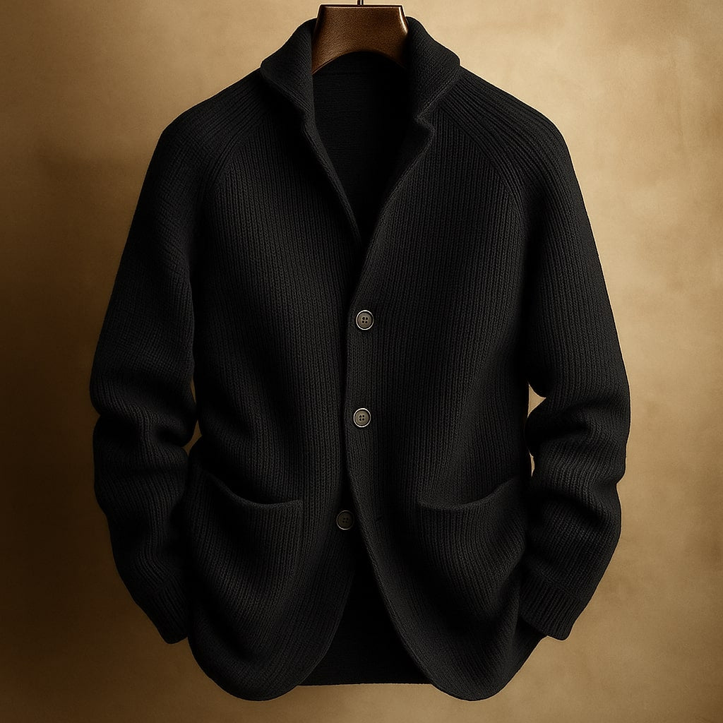 Men's Ribbed Wool Cardigan – Black