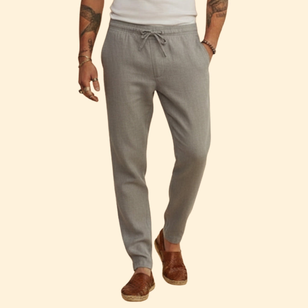 Men's Tapered Casual Trousers – Elastic Waist – Grey