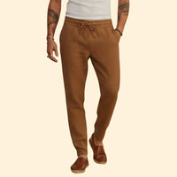 Men's Tapered Casual Trousers – Elastic Waist – Brown
