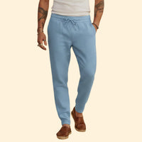 Men's Tapered Casual Trousers – Elastic Waist – Light Blue