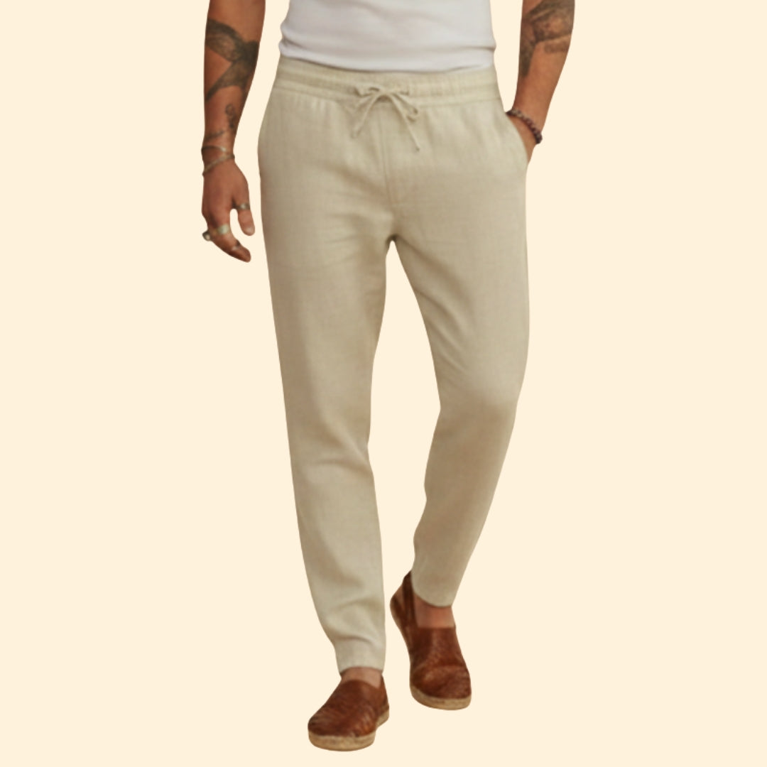 Men's Tapered Casual Trousers – Elastic Waist – Beige