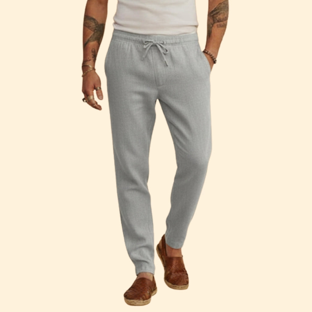 Men's Tapered Casual Trousers – Elastic Waist – Light Grey