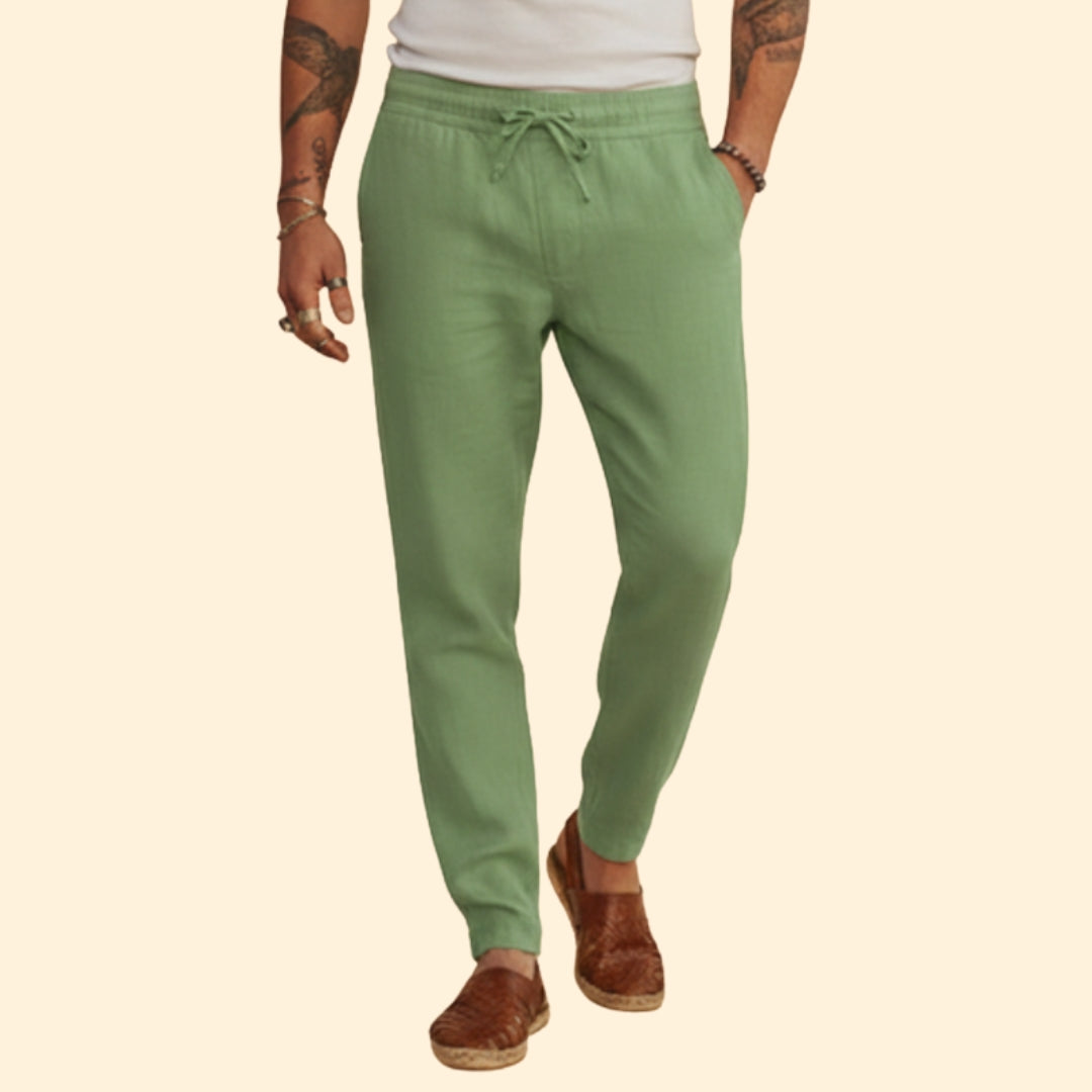 Men's Tapered Casual Trousers – Elastic Waist – Green