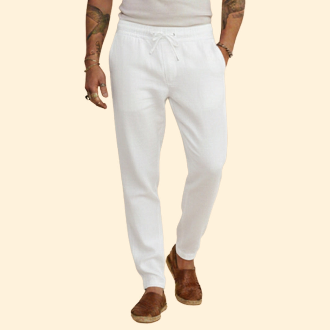 Men's Tapered Casual Trousers – Elastic Waist – White