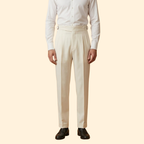 Men's High-Waisted Tailored Trousers with Buckle – White
