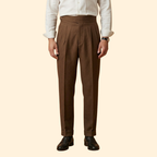 Men's High-Waisted Tailored Trousers with Buckle – Brown