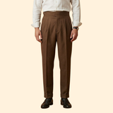 Men's High-Waisted Tailored Trousers with Buckle – Brown