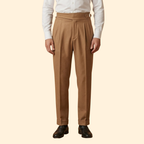 Men's High-Waisted Tailored Trousers with Buckle – Camel