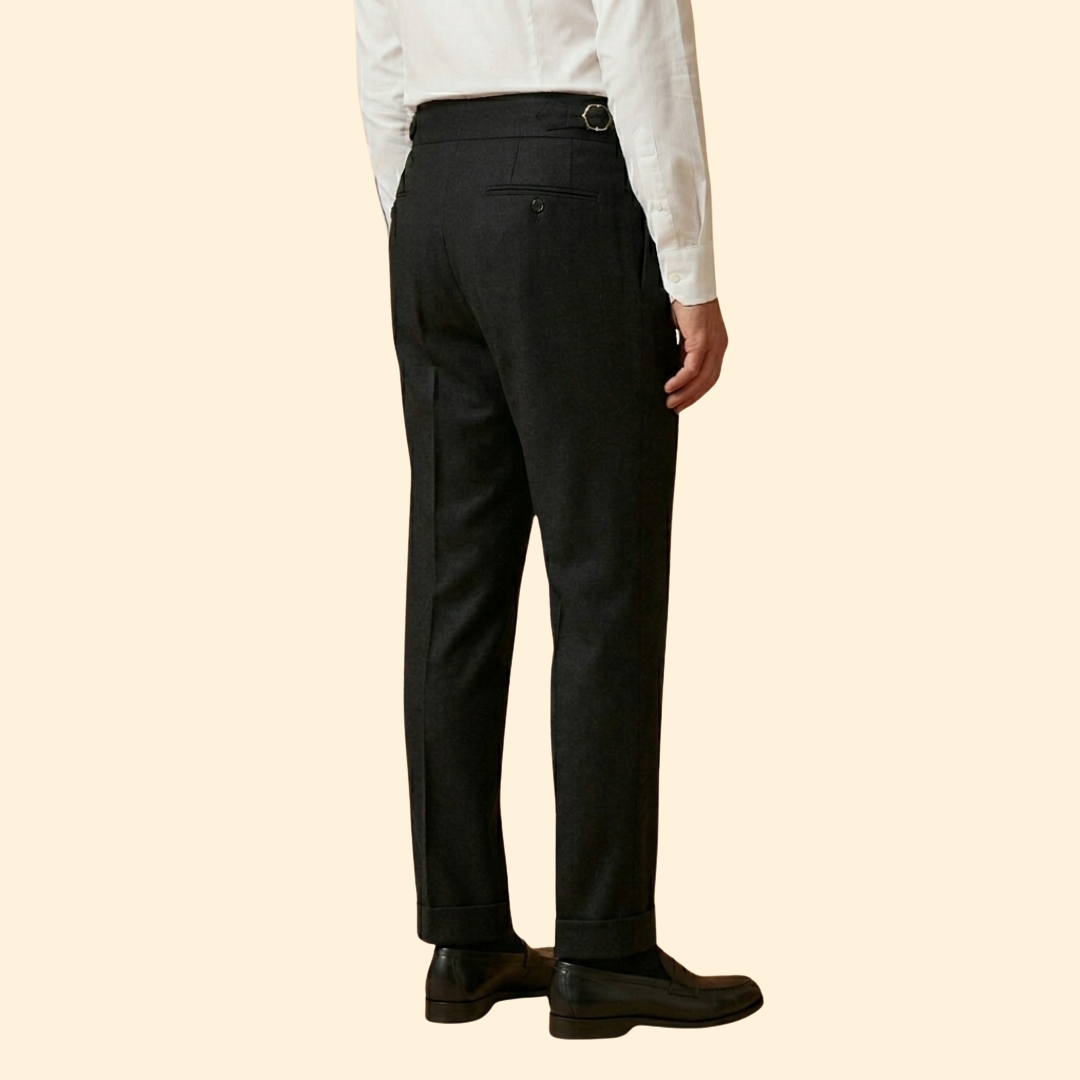 Men's High-Waisted Tailored Trousers with Buckle