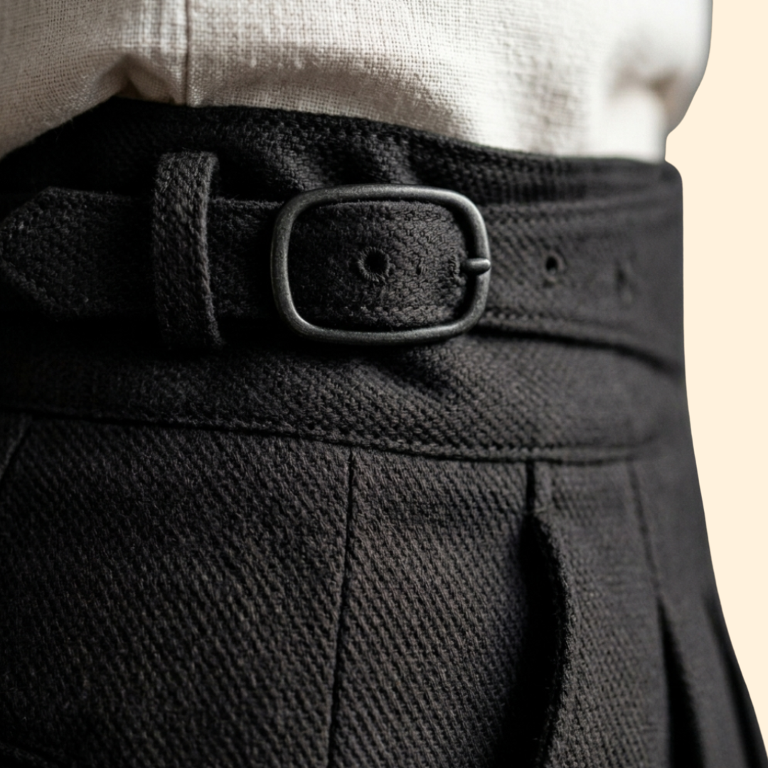 Men's High-Waisted Tailored Trousers with Buckle