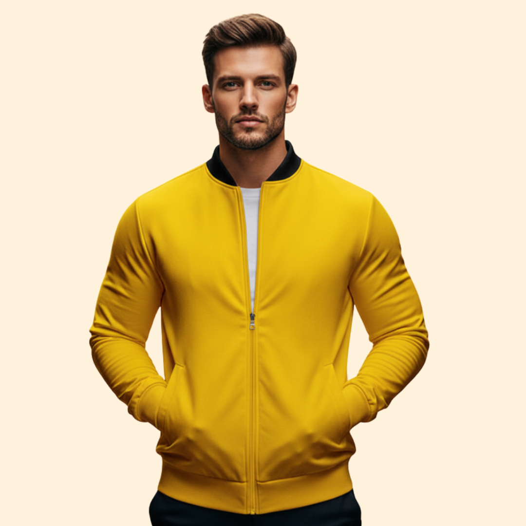 Men's High Collar Full-Zip Sport Bomber Jacket – Yellow