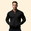Men's High Collar Full-Zip Sport Bomber Jacket – Black