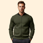 Men's High Collar Full-Zip Sport Bomber Jacket – Olive Green