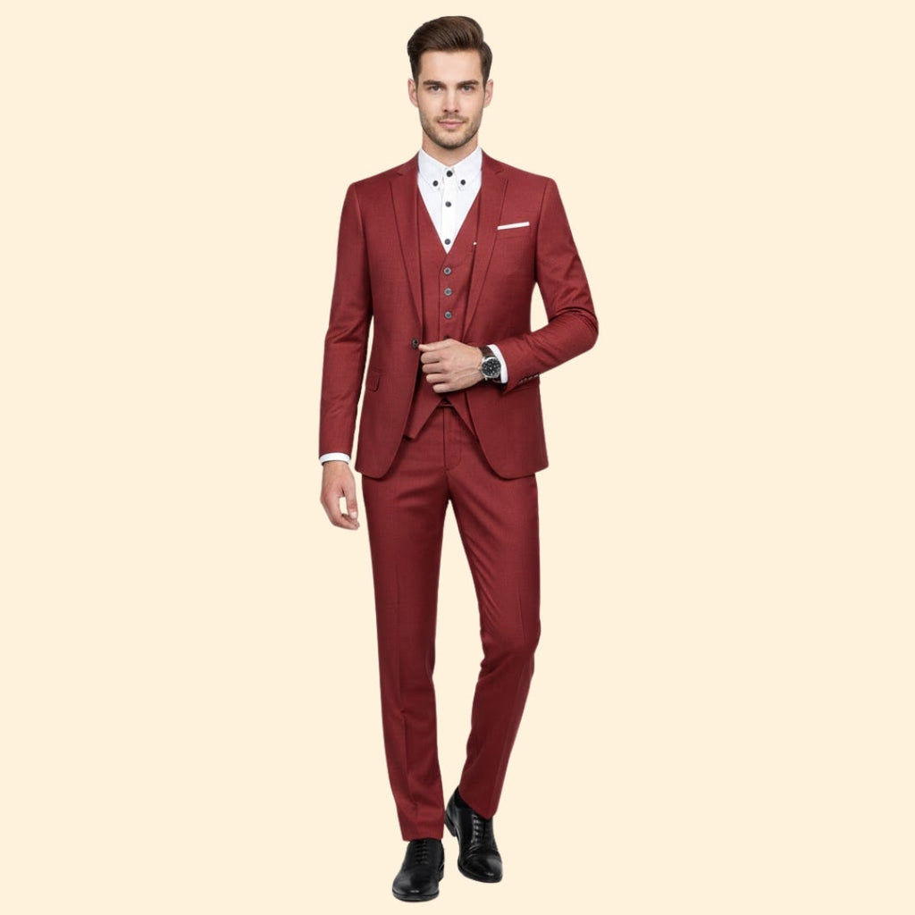 Men's Classic Three-Piece Suit – Lightweight – Red