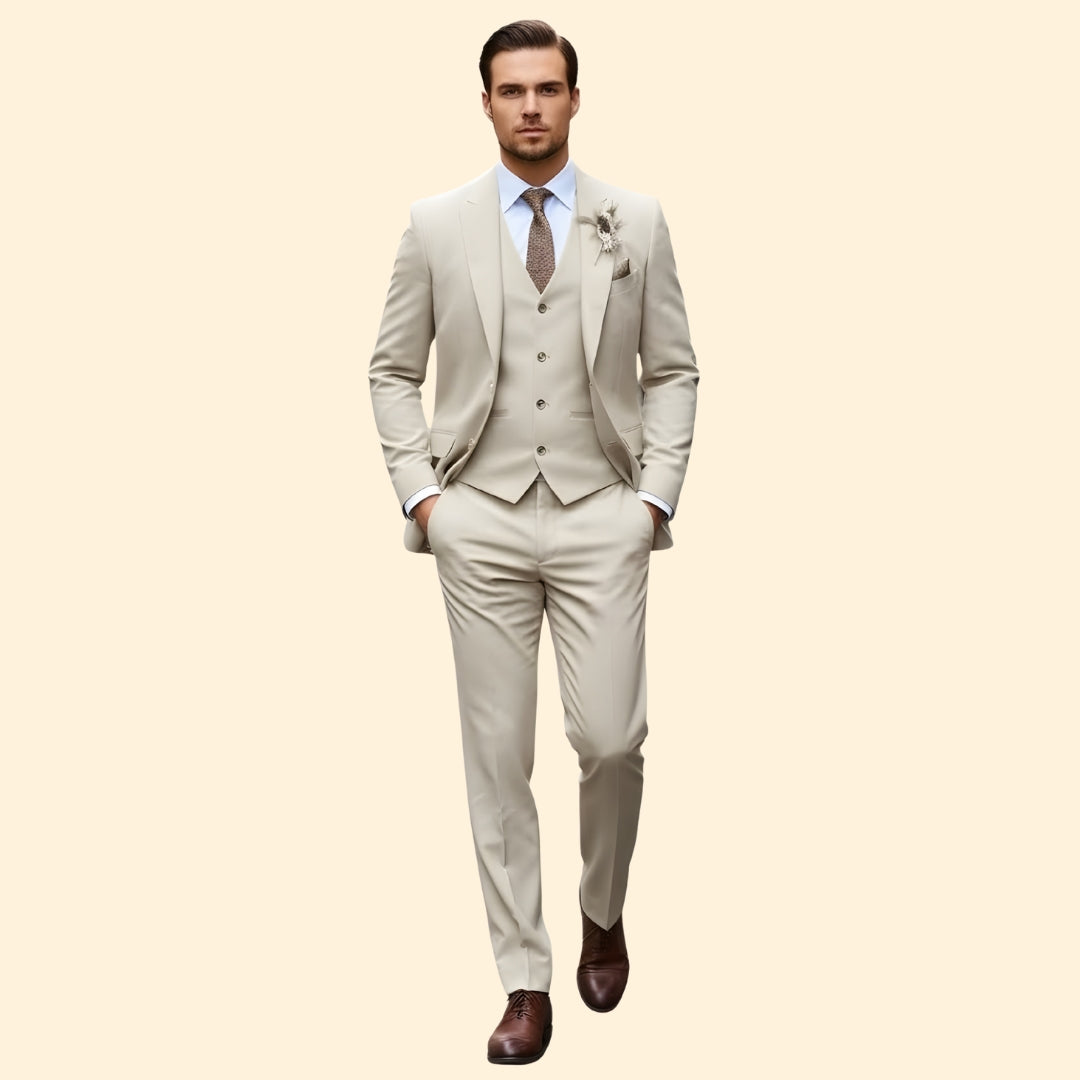 Men's Three-Piece Suit – Slim Trousers & Waistcoat – Beige