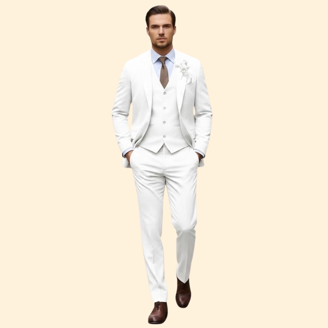 Men's Three-Piece Suit – Slim Trousers & Waistcoat – White